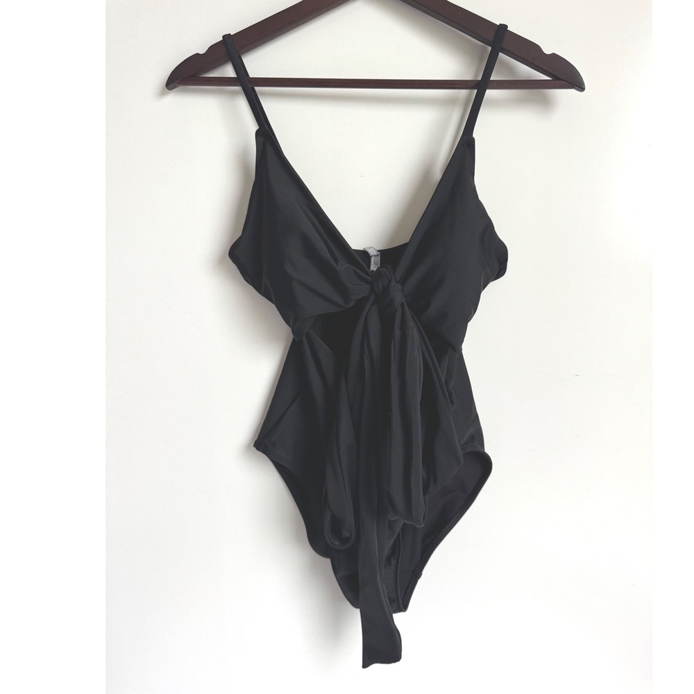 Aerie Black Tie Front Cutout One Piece Swimsuit Medium Minimalist bathing suit